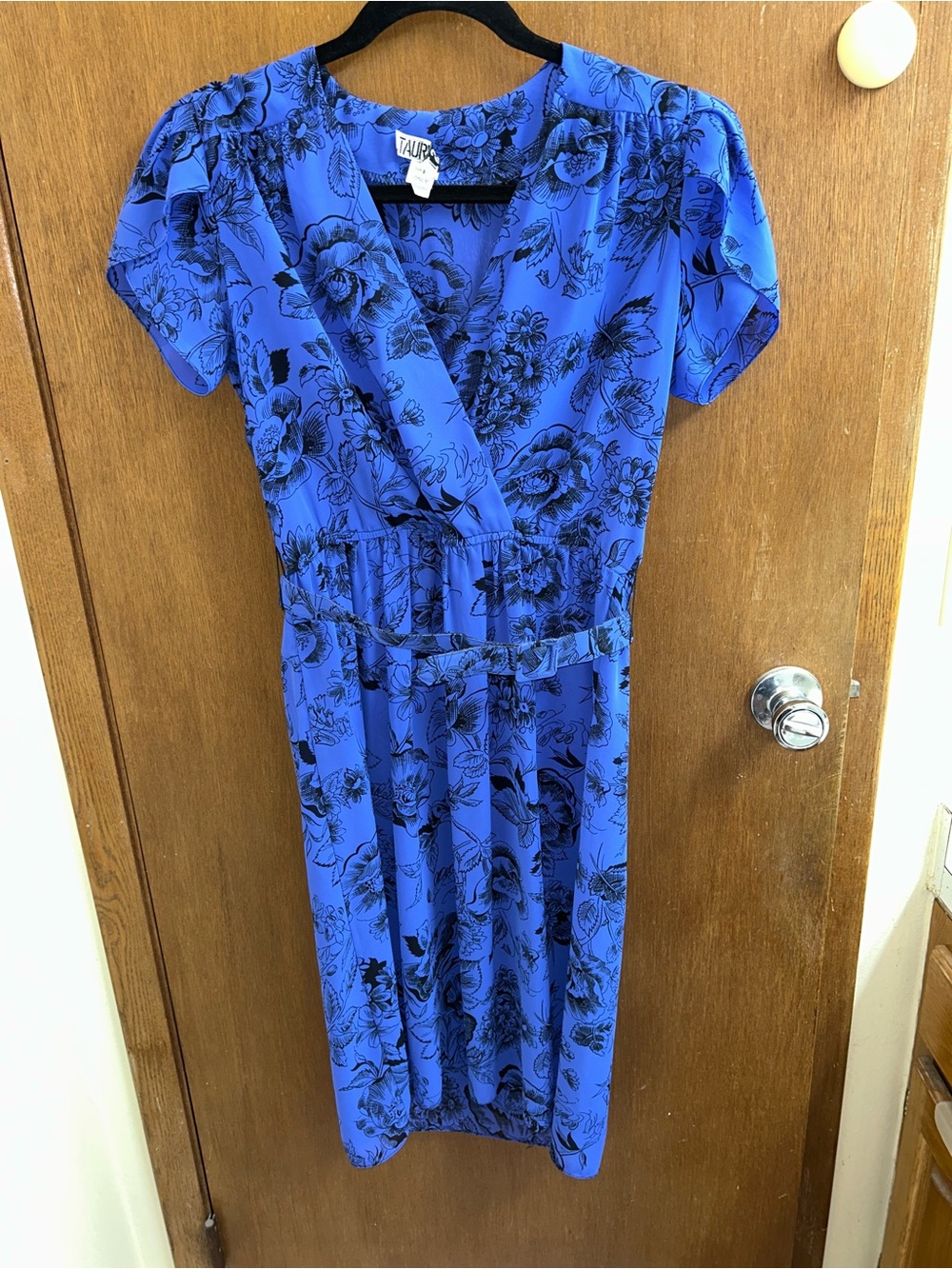Taurus II Vintage Sheer Blue Floral Belted Dress Size 8